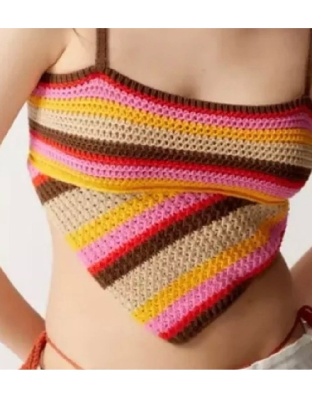 Urban Outfitters Layla Handkerchief Hem Crochet Striped Retro Cropped Tank
